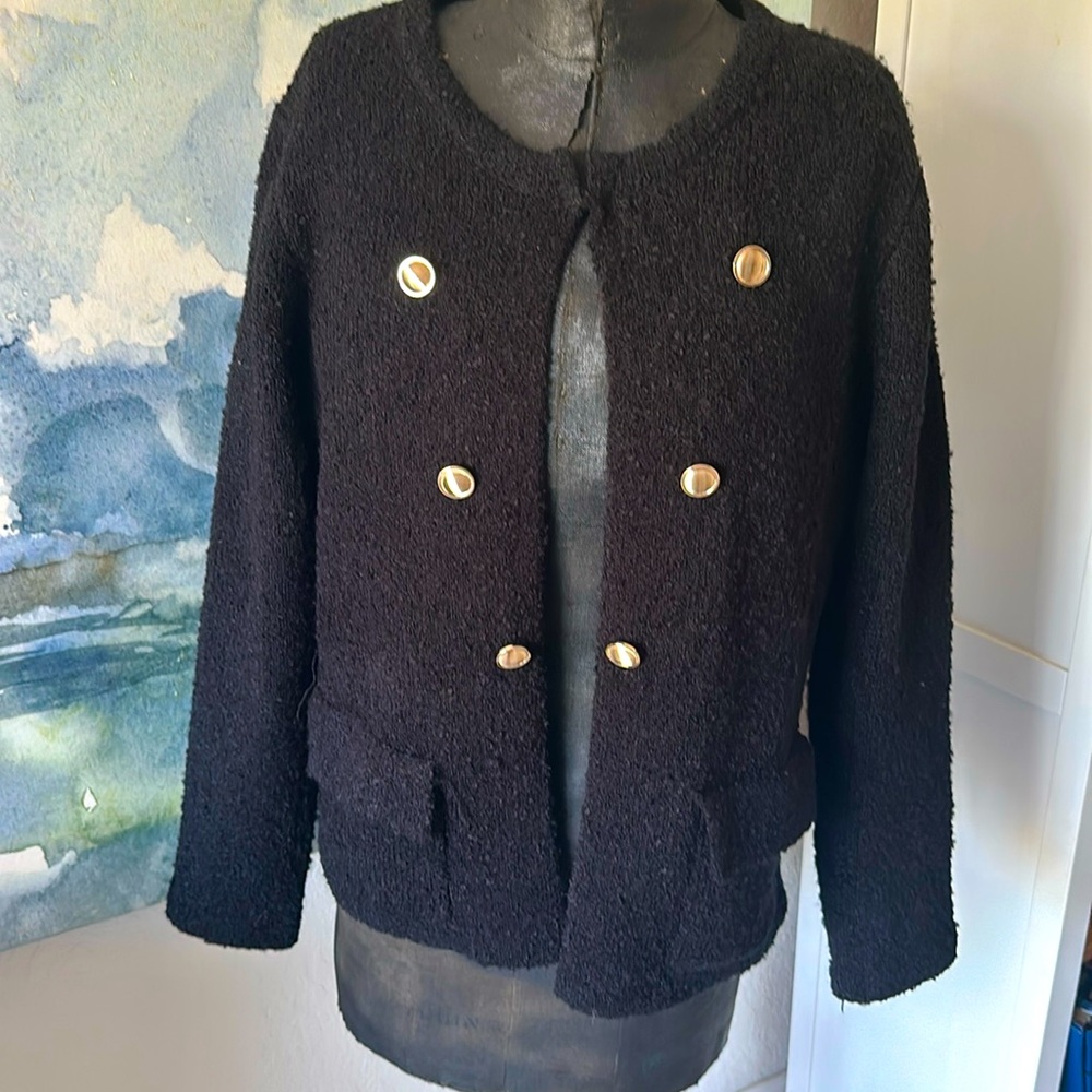 # Sioni L Black with Gold Buttons and 2 Pockets Soft